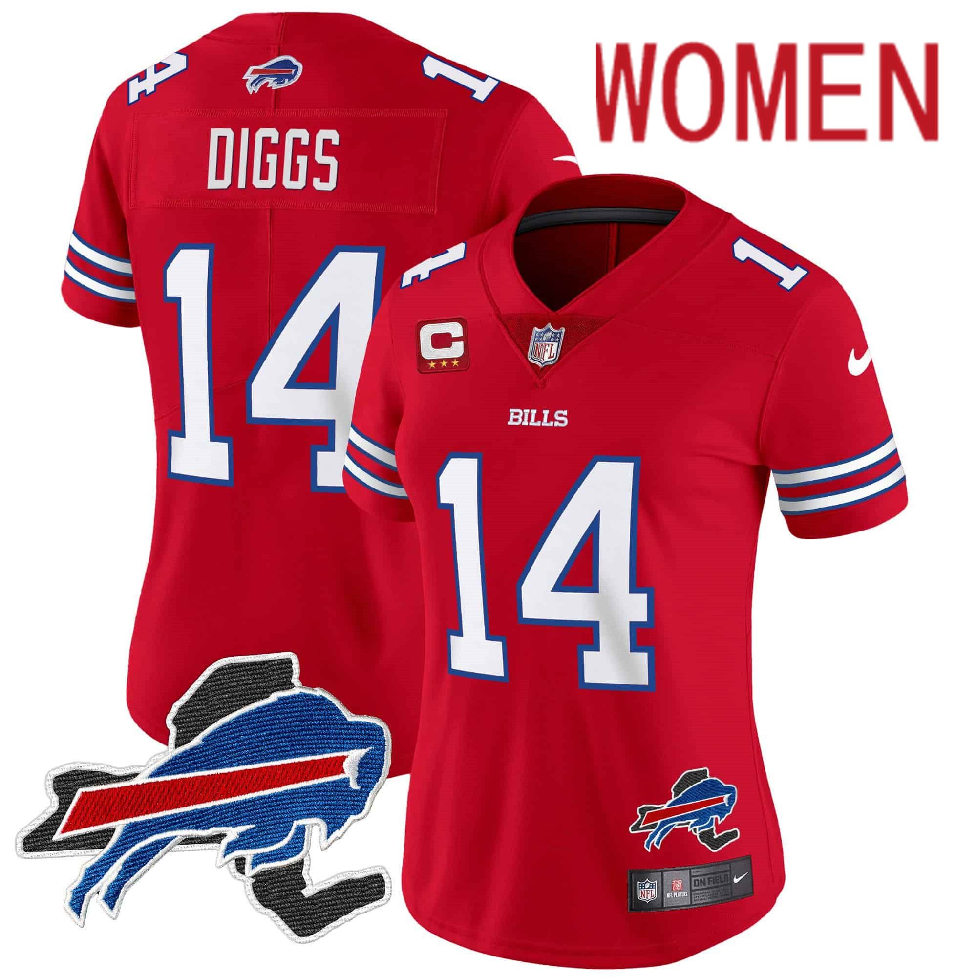 Women Buffalo Bills #14 Diggs Red 2024 Nike Patch Vapor Limited NFL Jersey
